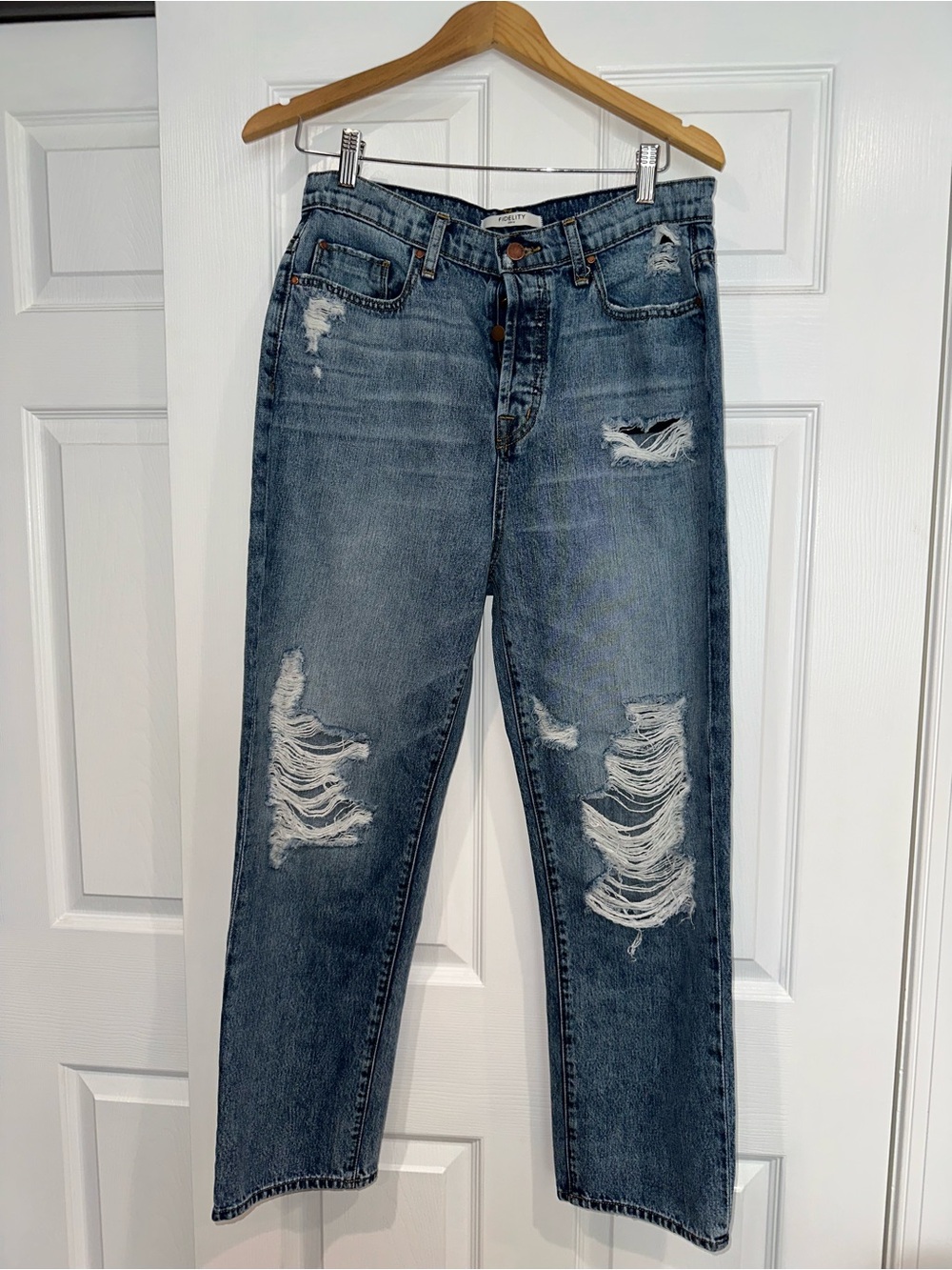 Fidelity Denim Women's Straight Leg Ripped Blue Jeans